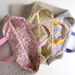ヌビ布×くま刺繍＋花柄のレッスンバッグ～花柄3色からご選択 8枚目の画像