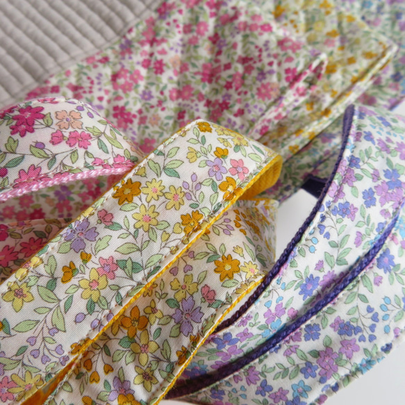 ヌビ布×くま刺繍＋花柄のレッスンバッグ～花柄3色からご選択 6枚目の画像