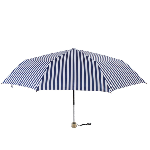 竹ハンドルの折りたたみ傘  晴雨兼用 stripe navy 162001 日傘 雨傘 ストライプ ネイビー 1枚目の画像