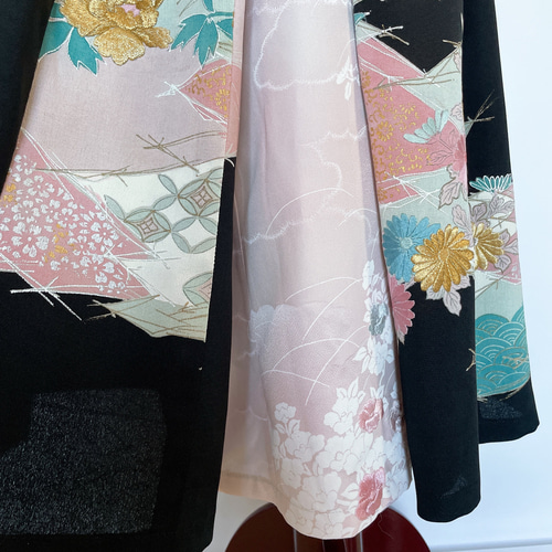 黒留袖 差し色ギャザーワンピース フォーマル 着物リメイク 演奏会