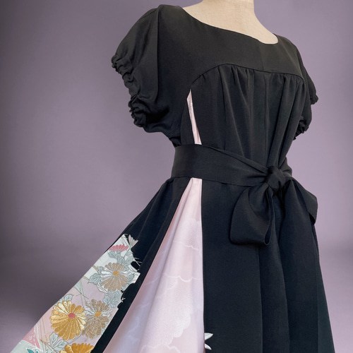 着物リメイク♡　留め袖ギャザーフリルワンピース落款付き正絹♡☆♧♤ 21d9ce3578f363b6c50849cb69d296