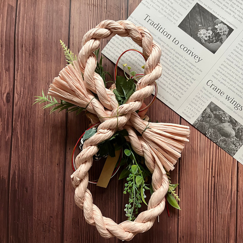 No.42 カラー八の字しめ縄リース2024 ハンドメイドお正月飾り 玄関