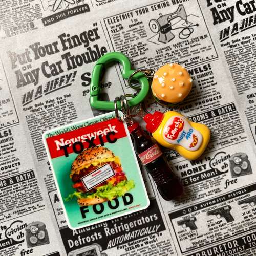 じゃらじゃらキーホルダー ハンバーガーモチーフ ハートカラビナ  