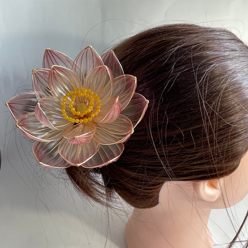 涼し気なつまみ細工の出目金と睡蓮ミニ 天国の花(蓮) かんざし