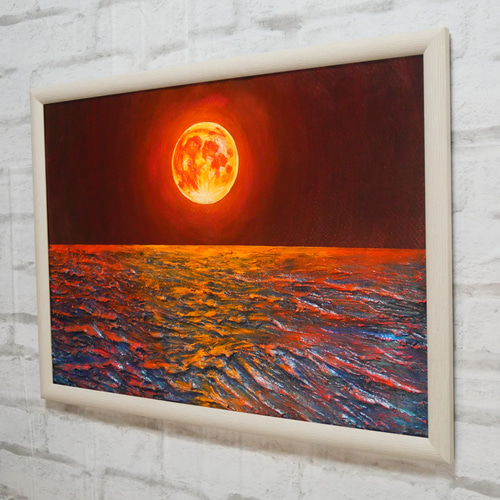 【予約】 絵 油彩画 油彩 油絵 絵画【オレンジの満月】 通販 HR 絵画 絵画