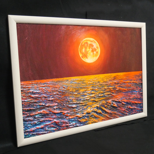 油絵 油彩 油彩画 絵 絵画【オレンジの満月】 3d3c7e710264de3541e4f07bcb603c