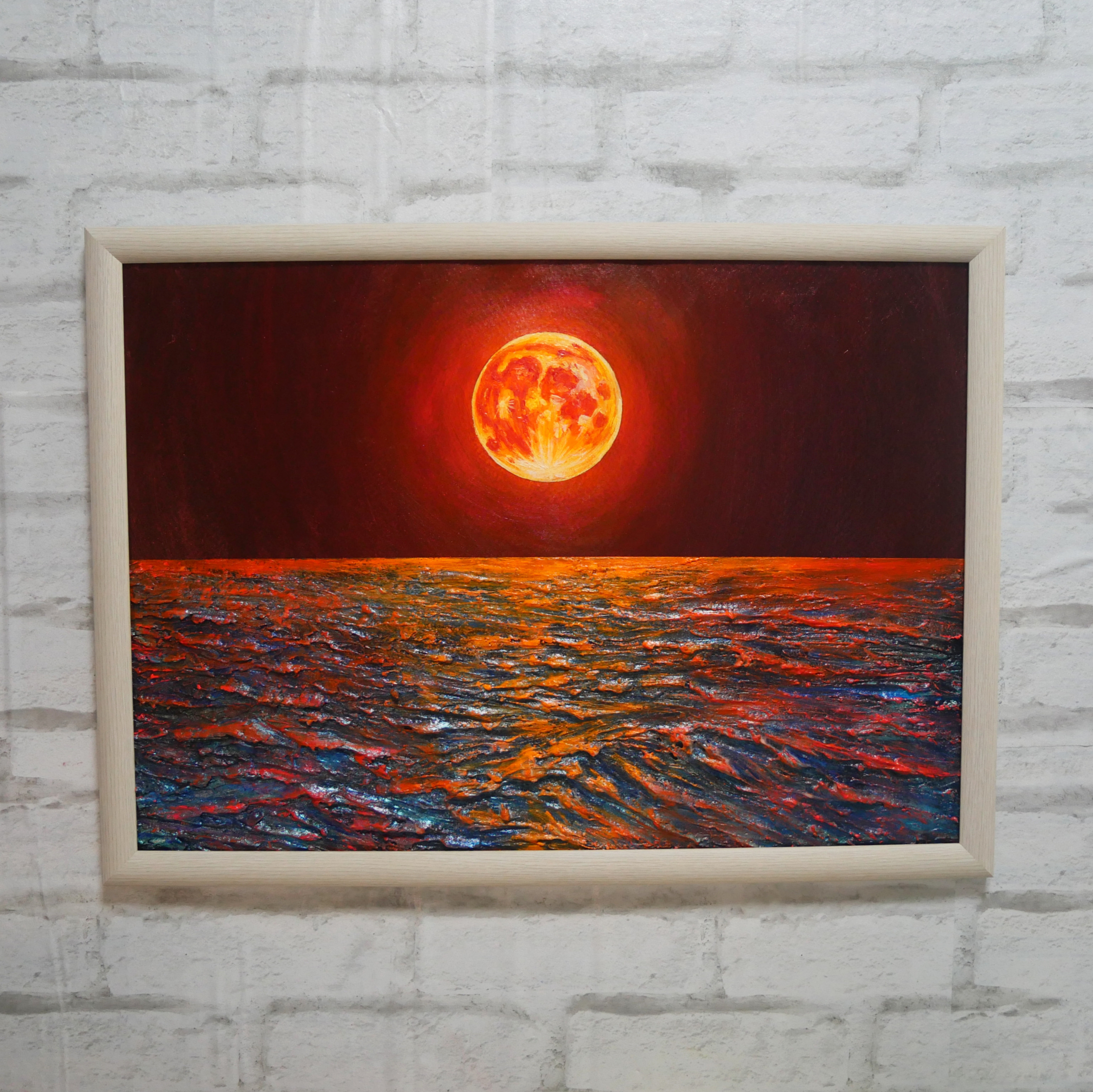 油絵 絵画 アートパネル【オレンジの満月】 油絵 絵画 アートパネル【オレンジの満月】