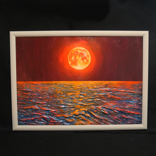 油絵 油彩 油彩画 絵 絵画【オレンジの満月】 絵画 HR 通販