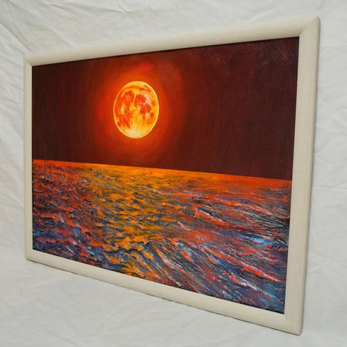 油絵 油彩 油彩画 絵 絵画【オレンジの満月】 絵画 HR 通販 16528290