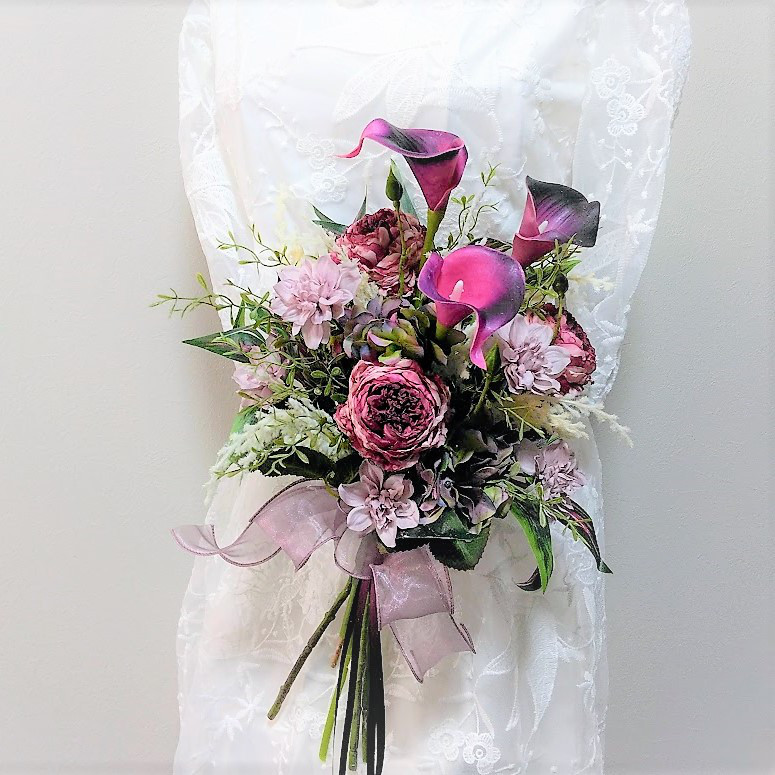 ピオニーローズとカラーリリー の ウェディング ブーケ  ns868 アーティフィシャルフラワー