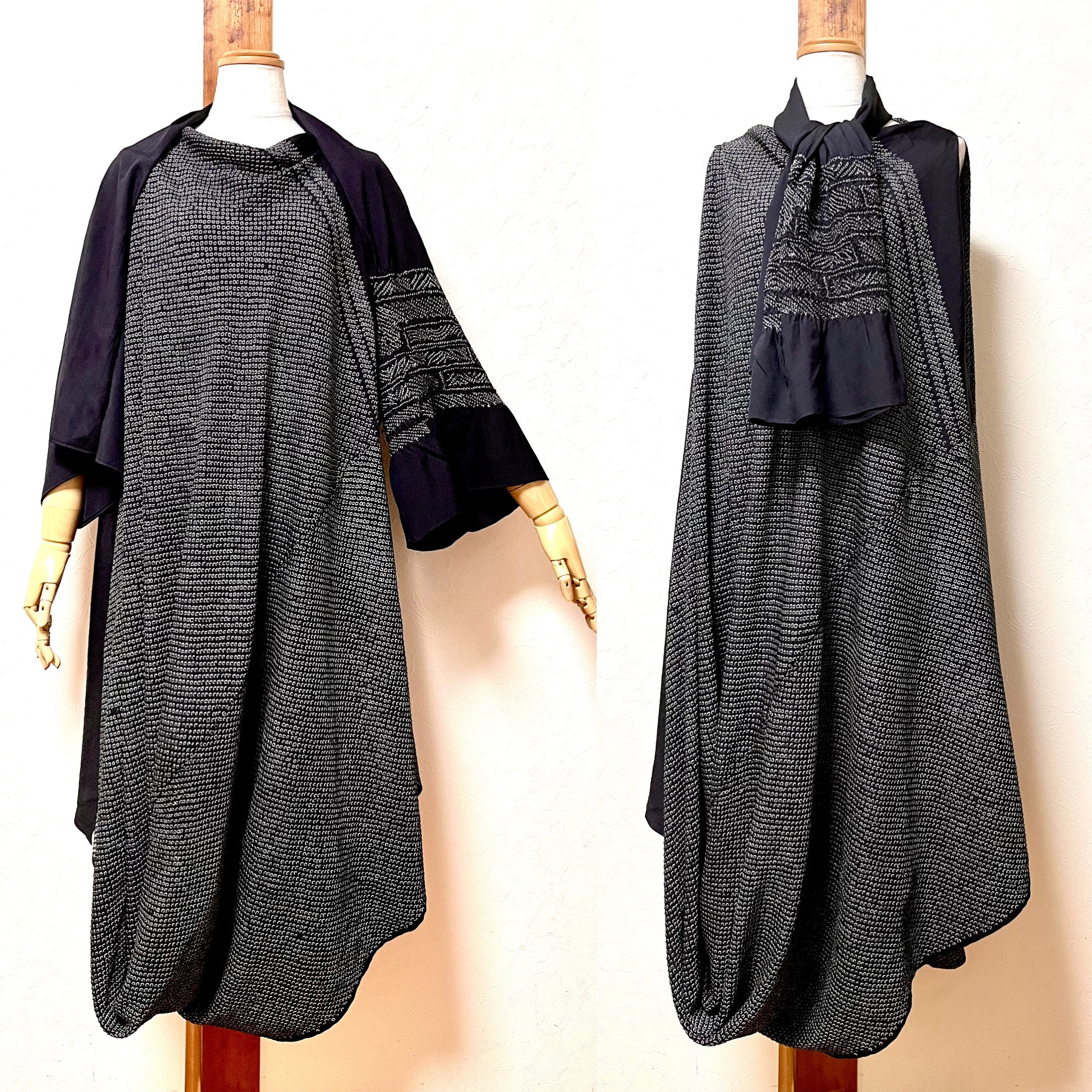 兵児帯リメイク　ドレープワンピース　着物リメイク 兵児帯リメイク ドレープワンピース アンサンブル 着物リメイク