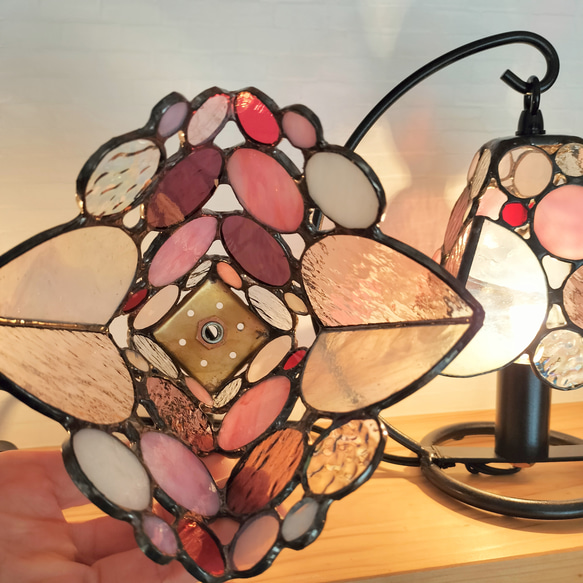 注文制作【シャボン玉テーブルランプ】ステンドグラス　ピンク　ふんわりと癒やされるランプ♪希少ドイツ製ガラス他　再販 2枚目の画像