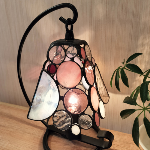 注文制作【シャボン玉テーブルランプ】ステンドグラス ピンク ふんわり