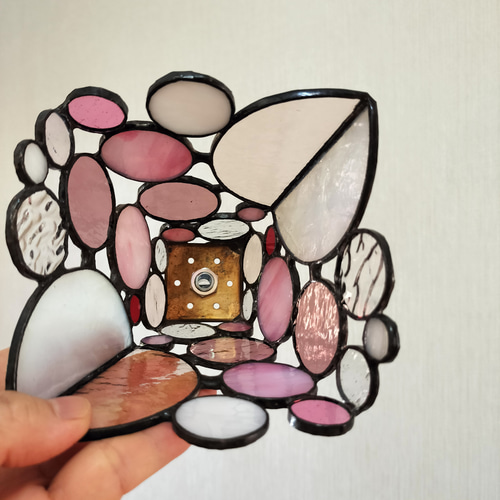 注文制作【シャボン玉テーブルランプ】ステンドグラス ピンク ふんわり