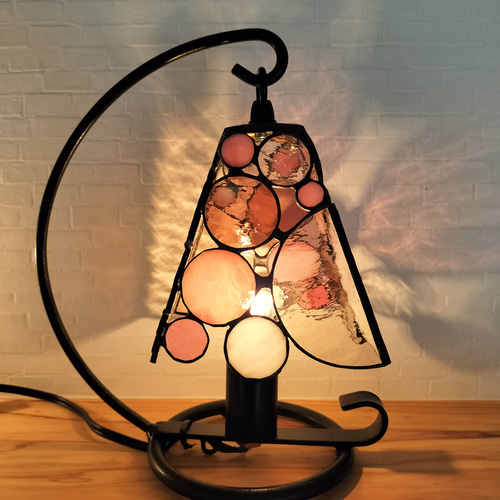 注文制作【シャボン玉テーブルランプ】ステンドグラス ピンク ふんわり