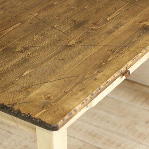 ハンドメイドシャビーな4ドロワダイニングテーブル120アンティークホワイト