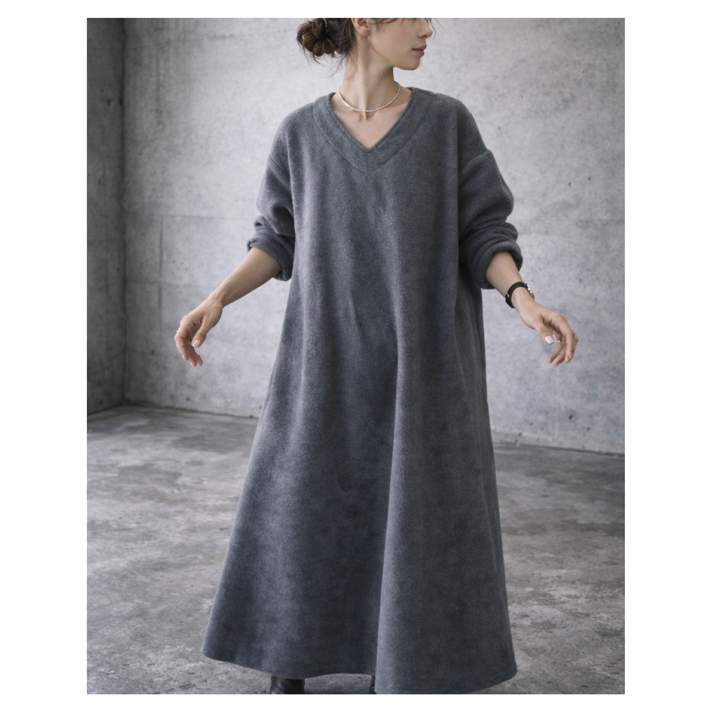 高級メルトンフリースリラックスワンピース／メルトンフリースワンピース／モコモコルームウェア／グレー