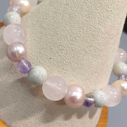 ホルミシス効果の「北投石」と、ローズクォーツ、高品質淡水パール