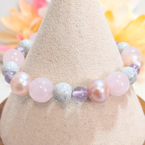 ホルミシス効果の「北投石」と、ローズクォーツ、高品質淡水パール