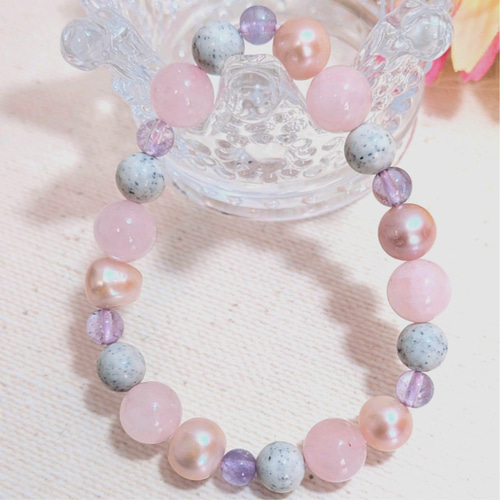 ホルミシス効果の「北投石」と、ローズクォーツ、高品質淡水パール