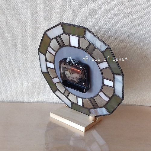 パンの木のステンドグラス掛け時計 ステンドグラスの壁掛け時計 ALIM(茶)・受注制作 掛け時計