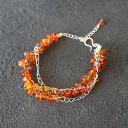 [silver999] 純銀クロッシェ3連ブレスレット（琥珀） 1枚目の画像