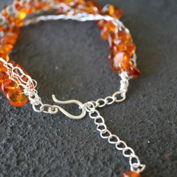 [silver999] 純銀クロッシェ3連ブレスレット（琥珀） 4枚目の画像