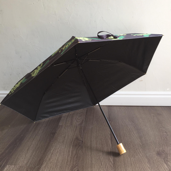 UVカット折りたたみ傘 ミモザ black 紫外線99.9%カット 163422 晴雨兼用 竹ハンドル 日傘 雨傘 13枚目の画像