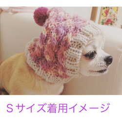 さっちん様 大好評♪ ◆ 犬用 ニット帽 ◆コーディネートしやすいカラー 手編み 小型犬 ウエア イタグレ チワワ 3枚目の画像
