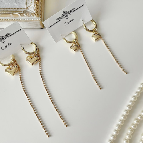 4wayで使えるっ！ハートとボールチェーンピアス/ハート大サイズ ピアス 