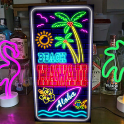 【Lサイズ】ハワイ ビーチ アロハ サーフィン ヤシの木 海 夏 南国 サイン ランプ 看板 置物 雑貨 ライトBOX 1枚目の画像