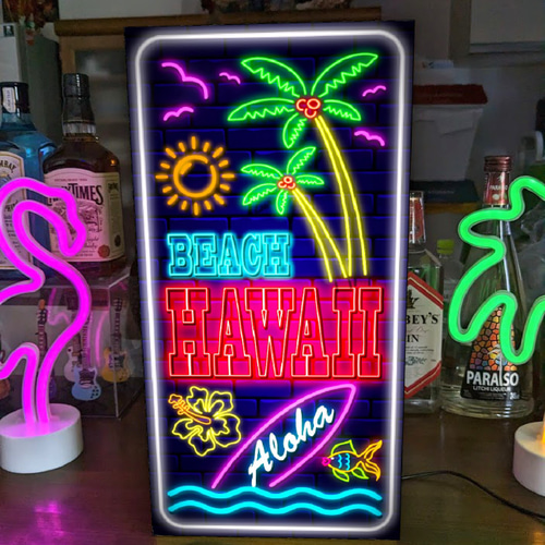 【Lサイズ】サーフィン ハワイ サーフクラブ 海 看板 置物 雑貨 ライトBOX Lサイズ】サーフィン ハワイ サーフクラブ 南国 海 太陽 ヤシの