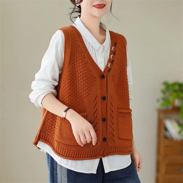 秋の新作、ニットベスト、レディース、 ゆったり、春、冬 ベスト Vest 