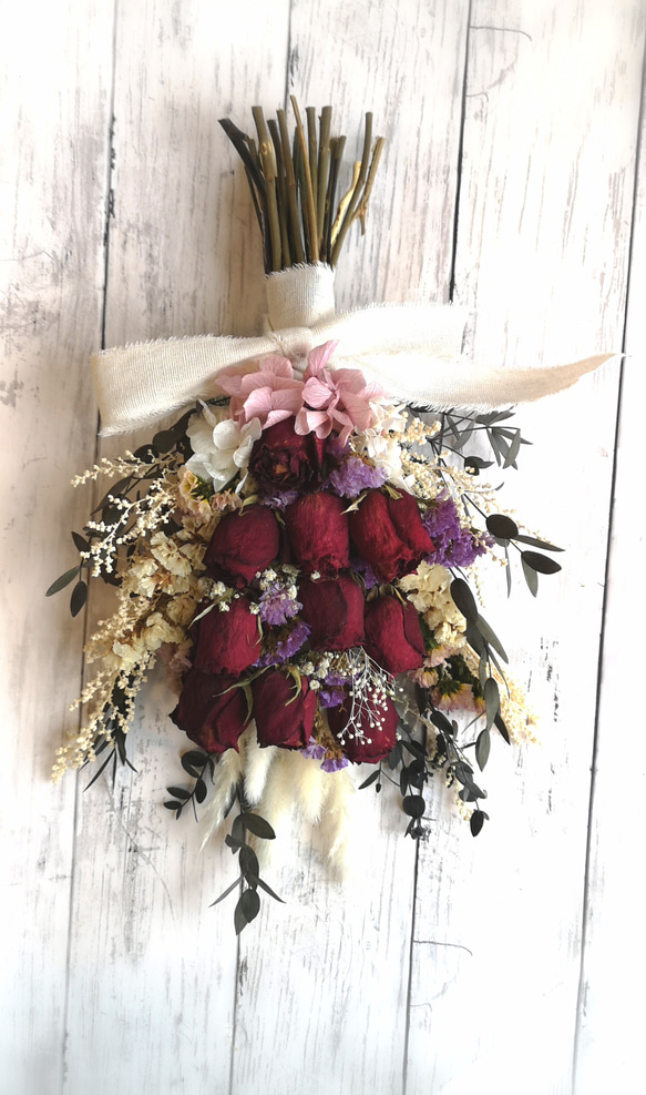 深紅のバラ10本～*ドライフラワースワッグ*～ ドライフラワー *はな