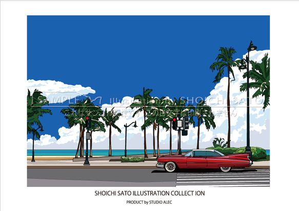 南国イラストポスター「常夏Beach-Street」　A4サイズ 1枚目の画像
