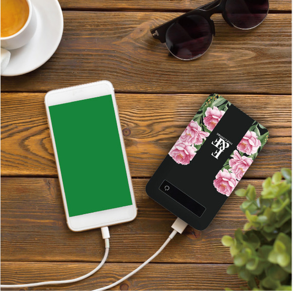 モバイルバッテリー 4000mah 充電器 スマホ iPhone Android 花 花柄 フラワー オシャレ かわいい 4枚目の画像