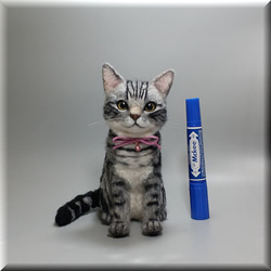 羊毛フェルト　猫　アメリカンショートヘア　ねこ　ネコ　アメショ　猫フィギュア 2枚目の画像