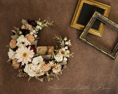 アンティークムーンリース＊シャビーローズ＊三日月リース＊誕生日祝