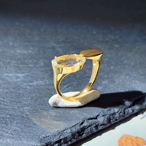 權杖之眼 925銀鍍金高品質刻面白水晶戒指 售完無補 個性大顆粒 第5張的照片
