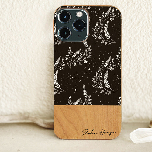 天然木♡名入れ♪ STAR FLOWER BLACK WOOD iPhoneケース スター