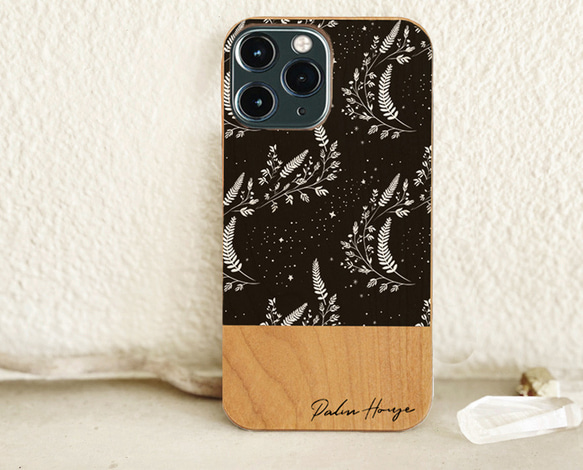 天然木♡名入れ♪ STAR FLOWER BLACK WOOD iPhoneケース スターフラワー 1枚目の画像