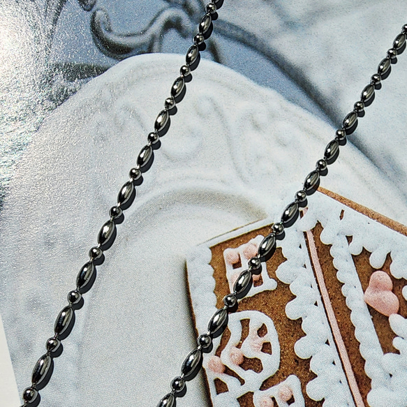 925 シルバー ローズ ラ リマ シー パターン ピンク ナトリウム ゼオライト ラブ チタン鋼 ライス ビーズ ネックレス 6枚目の画像