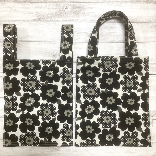 北欧風 花柄 ミニ トートバッグ ブラック トートバッグ coma zakka