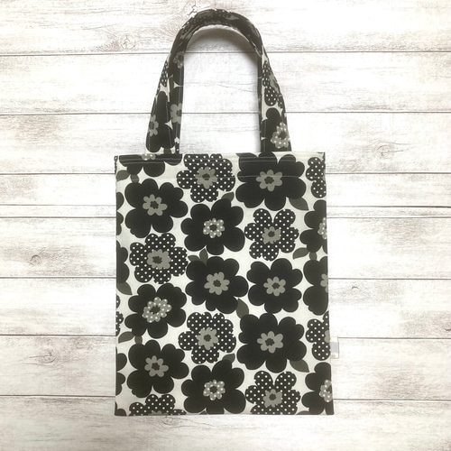 北欧風 花柄 ミニ トートバッグ ブラック トートバッグ coma zakka