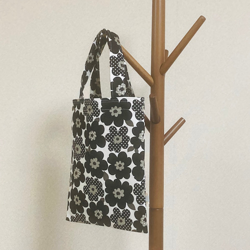 北欧風 花柄 ミニ トートバッグ ブラック トートバッグ coma zakka