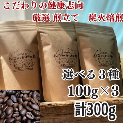 送料無料 お試し価格 選べる 新鮮厳選 炭火自家焙煎コーヒ豆 100g×3個 
