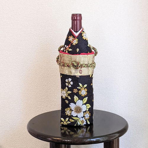 ボトル着物 黒桜 金色帯 ワインボトルカバー その他インテリア雑貨