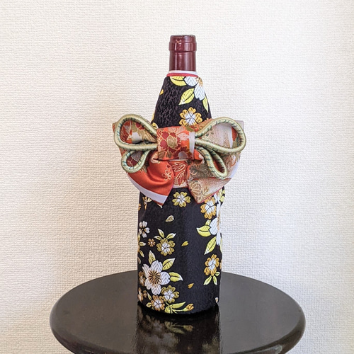 【専用】着物風ボトルカバー ボトル着物 黒桜 朱色帯 ワインボトル カバー その他インテリア雑貨