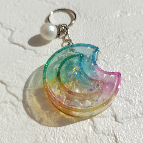 名前入り】虹色しゃかしゃかレジンのキーホルダー（キーリング）☆名