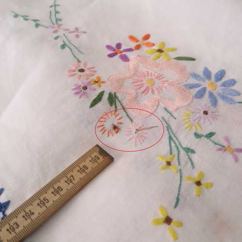 フランスの手仕事/カラフルなお花の手刺繍 大判サイズ テーブルクロス